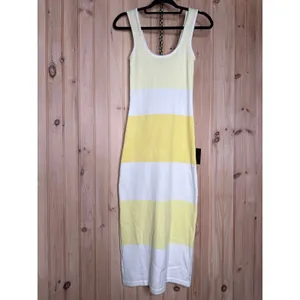 NWT Lulus Easily Gorgeous Ivory & Yellow Striped Midi Sweater Dress Casual Sz S thumbnail 2
