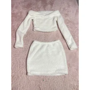 Hot 2Pcs Women Plush‎ Faux Fur Tops Short Warm Blouse Skirt Suit Size M Bin12 thumbnail 2