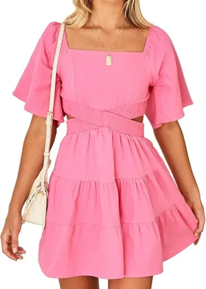 Square Neck Cut Out Pink Dress Size XL thumbnail 1