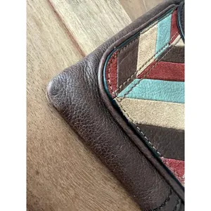 Fossil Maddox patchwork mini crossbody bag purse flap leather suede herringbone thumbnail 7