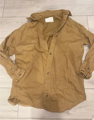 Oak + Fort Women Tan Oversized Button Down Shacket Twill Shirt Jacket XS thumbnail 1