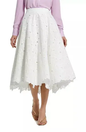 Mac Duggar White Eyelet Midi Skirt - Elegant A-Line thumbnail 1