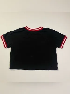 Hollister Black Cropped Logo Tee with Trimmed Collar and Cuffs size M thumbnail 2