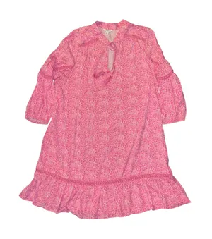 Crown & Ivy Dress XL Pink Floral Ruffle Hem Tassel Boho Preppy Shift thumbnail 1