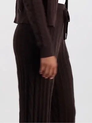 Charter Club Brown Cable-Knit Pull-On Wide Leg Pants Size Large thumbnail 3