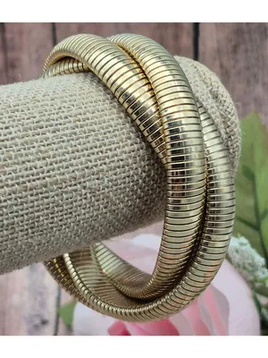 Gold Tone Triple Snake Chain Bracelet Intertwined Statement Chunky thumbnail 6