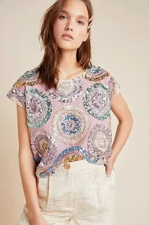Anthropologie Corey Lynn calter Shimmer Sequins circle sleeveless top size xs thumbnail 1