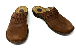 UGG Size 9 Brown Leather Clog‎ Sherpa Lined Slip On Porch Shoes Garden thumbnail 1