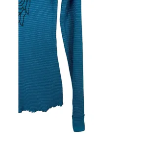 VTG Y2K Athleta Blue Waffle Longer Arm Black Flower Grunge 2000s Top S thumbnail 3
