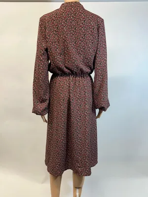 Source Unknown Burgundy Floral Long-Sleeve Midi Dress thumbnail 2