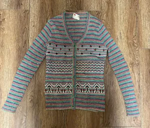VTG Retro Knit‎ Cardigan Sweater USA Made Union Colorful Button Up Wool Womens S thumbnail 1