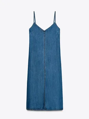 Zara Denim Slip Midi Dress in Blue thumbnail 7