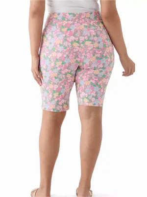 NWT Kim Rogers Millennium Tummy Control Bermuda Shorts, Pink Floral, Size 18W thumbnail 3