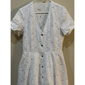 DYVNA Floral‎ Cutwork Maxi Dress White Size 12 Hammered Buttons Lace Eyelet thumbnail 4