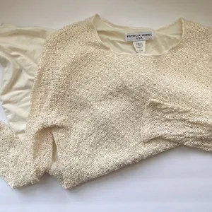 Vintage Patricia Jones cream woven boho cream bodysuit, size large thumbnail 2