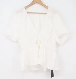 Fashion SZN Peplum Top Womens 1XL White Tie Front V-Neck New thumbnail 1