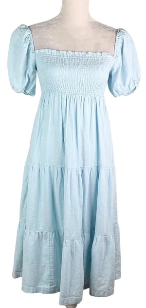 Abercrombie & Fitch Midi Dress XXS Blue Smocked Tiered New thumbnail 1