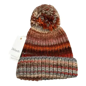 NWT Dillard's PomPom Beanie Wool Blend Stripe Knit Made in‎ Italy Fall Earthy thumbnail 1