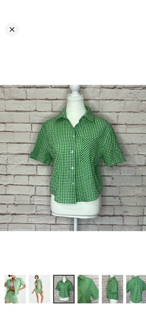 Sunday Best Aritzia Green Gingham Seersucker Button Up Top Size Small. Like New. Vibrant green/white. No stretch. Short sleeve. 20” bust 21” long thumbnail 3