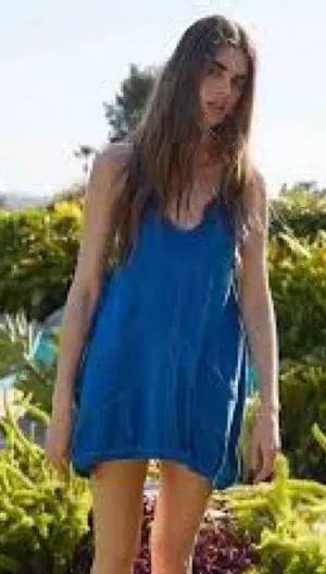 Free People Beach Blue Sleeveless Cory Tunic Pockets Size Small‎ Oversized NWT thumbnail 1