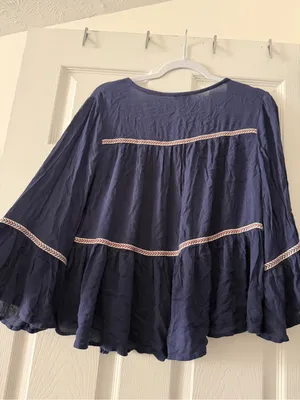 Aerie NWT Navy Boho Bell Sleeve Tassel Top Medium thumbnail 4