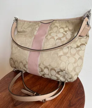 Coach convertible Hobo with Pink Center Stripe crossbody or shoulder bag thumbnail 1