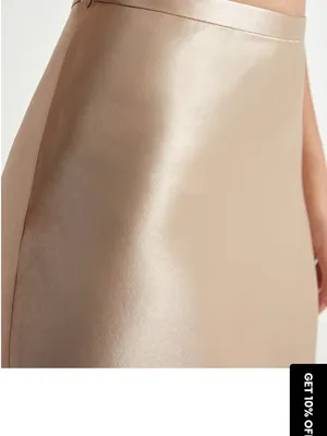 Commense Satin Midi Skirt Champagne Rose Gold Size Small Minimalist thumbnail 2