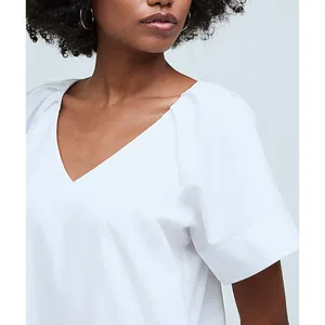 Madewell V Neck Mini Shirtdress Poplin Cotton White Pockets Relaxed Shift S NWT thumbnail 4