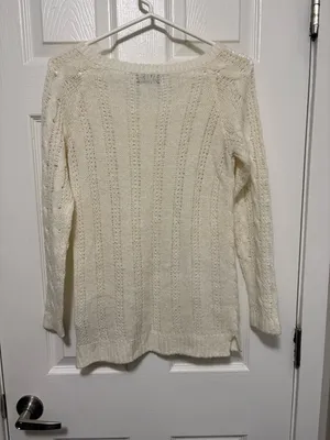 *Abercrombie Cream Open Knit Wool Blend Lightweight Long Sleeve Sweater thumbnail 8