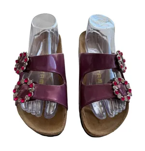 Tatami Women Leather Whimsy Sandals 39 Plum Rhinestone Buckle Slide Birkenstock thumbnail 1