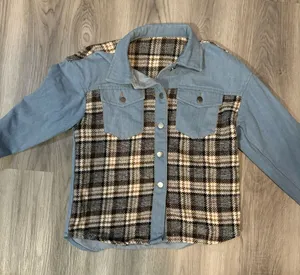 Boutique Shacket denim and flannel size Small thumbnail 1