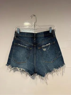 Abercrombie & Fitch Distressed Dark‎ Blue Denim Button-Front Mom Shorts thumbnail 3