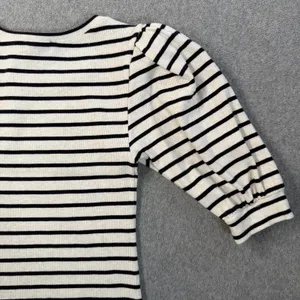 EXPRESS Women's X-Small Striped Ribbed Knit Puff Sleeve Top Cream Black Blouse thumbnail 11