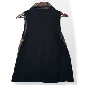 Lisa International Women Colorful Abstract Print Textured Zip Up Vest S Black thumbnail 3