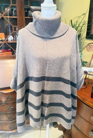 Banana Republic S Brown Striped Poncho Cape Turtleneck Cotton Wool thumbnail 1