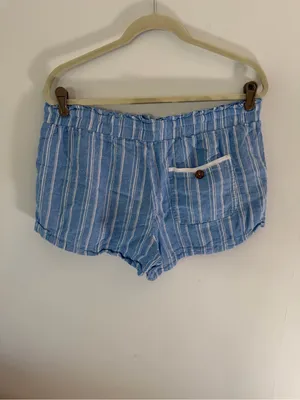 High-Waist Light Blue Striped Drawstring linen blend Shorts thumbnail 5
