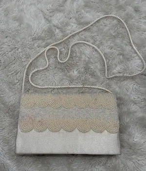Vintage Stephanie Beaded Cream Evening Clutch with Pearl Scallop Accent thumbnail 1