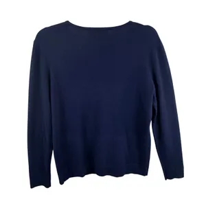 Karson & Taylor Navy Blue Toggle Front Cardigan Sweater Gold Old Money Medium thumbnail 2