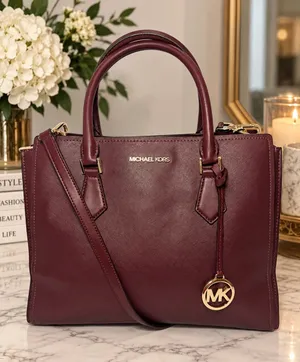 Michael Kors Wine Saffiano Leather Satchel with Gold Hardware thumbnail 1
