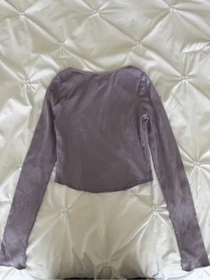 Urban Outfitters Dusty Lavender Ribbed Square-Neck Long Sleeve Top thumbnail 2