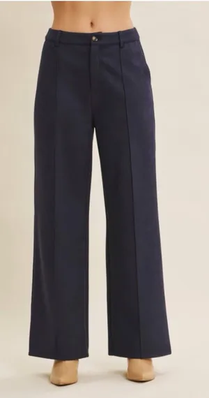 in february Midnight Navy Vegan Suede Pintuck Straight Leg Pants M NWT thumbnail 1