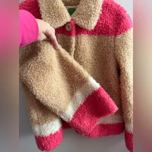 Anthropologie Color block Sherpa Jacket with Pink,‎ Tan, and Cream Medium thumbnail 5