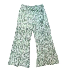 Nanette Lepore Womens Wide Leg Pants Green Ikat Boho Coastal Vacation Large thumbnail 2