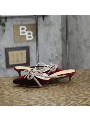 NEW A New Day Womens Gwen Rhinestone Bow Heels Velvet 94656736 Burgundy Red 6.5M thumbnail 8
