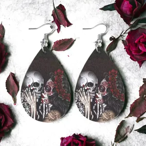 Gorgeous Kiss Skeleton Print Teardrop Dangle Earrings‎ - Gothic Retro Style thumbnail 2