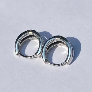 💎🩶 NEW S925 925 Sterling Silver Clear Crystal Double Tiered Huggie Hoop Earrings 🩶💎 thumbnail 11