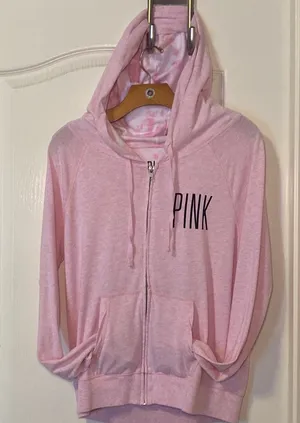 Victoria's Secret PINK Lightweight Light Pink Perfect Zip Hoodie Size Medium EUC thumbnail 2