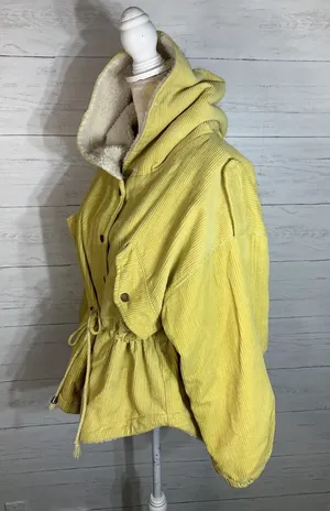 Molly Green yellow hooded sherpa corduroy jacket size Small thumbnail 2