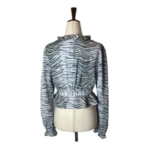 Vintage Havana Blue and Black Animal Print Ruffle Cropped Peplum Blouse‎ XS thumbnail 2