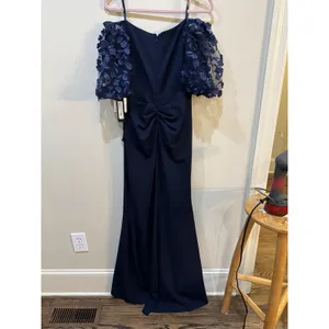 Xscape "BERNICE" TECHNO‎ SCUBA 3D FLORAL SLEEVE FLOOR LENGTH DRESS Navy Size 4 thumbnail 5